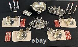 Rare Vtg 1978 IMPERIAL Silver Cast Metal Dollhouse Miniatures Tea Set Lot 45pcs