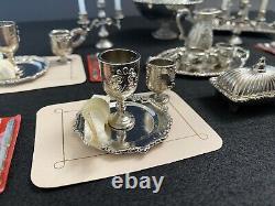 Rare Vtg 1978 IMPERIAL Silver Cast Metal Dollhouse Miniatures Tea Set Lot 45pcs