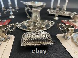 Rare Vtg 1978 IMPERIAL Silver Cast Metal Dollhouse Miniatures Tea Set Lot 45pcs