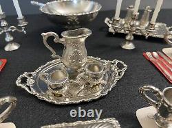 Rare Vtg 1978 IMPERIAL Silver Cast Metal Dollhouse Miniatures Tea Set Lot 45pcs