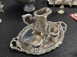 Rare Vtg 1978 IMPERIAL Silver Cast Metal Dollhouse Miniatures Tea Set Lot 45pcs