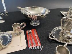 Rare Vtg 1978 IMPERIAL Silver Cast Metal Dollhouse Miniatures Tea Set Lot 45pcs