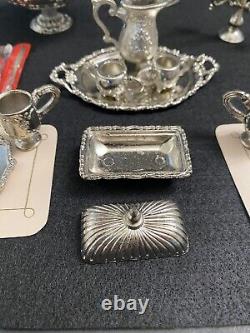 Rare Vtg 1978 IMPERIAL Silver Cast Metal Dollhouse Miniatures Tea Set Lot 45pcs