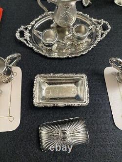 Rare Vtg 1978 IMPERIAL Silver Cast Metal Dollhouse Miniatures Tea Set Lot 45pcs