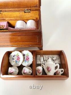 Reutters Porcelain Dolls House Miniature Chest With Plates & Sewing Things