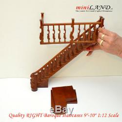 Right Baroque staircase 9-10 112 Scale Miniature Wooden dollhouse stair WN