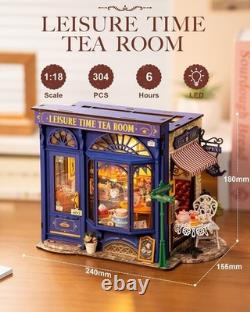 Rolife Leisure Time Tea Room DIY Miniature House Kit Wooden Dollhouse LED Copy