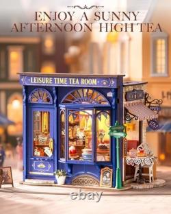 Rolife Leisure Time Tea Room DIY Miniature House Kit Wooden Dollhouse LED Copy