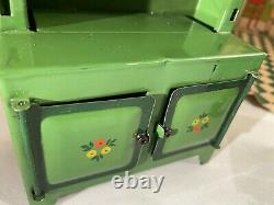 Scarce HOGE Toy c. 1930 Miniature Tin Dollhouse Furniture Kitchen Room Set in Box