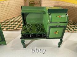 Scarce HOGE Toy c. 1930 Miniature Tin Dollhouse Furniture Kitchen Room Set in Box