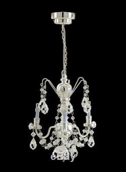 Silver Crystal Chandelier 3arms battery LED LAMP Dollhouse miniature light switc