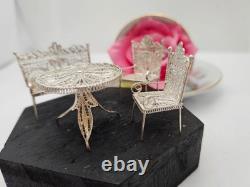 Solid Silver Filigree Furniture Set, Novelty, Dolls House, Excellent Condition