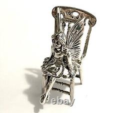 Sterling Silver Edwardian Miniature Dolls house sitting Fairy & chair gift boxed