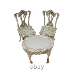 Sterling Silver Miniature Dolls House Dining Table & Chairs Vintage 1978