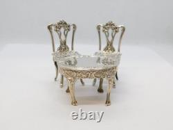 Sterling Silver Miniature Dolls House Dining Table & Chairs Vintage 1978