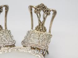 Sterling Silver Miniature Dolls House Dining Table & Chairs Vintage 1978