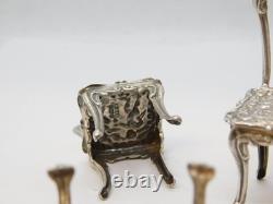 Sterling Silver Miniature Dolls House Dining Table & Chairs Vintage 1978