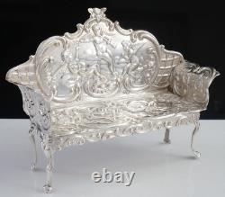 Sterling Silver Miniature Sofa Settee, Dolls House Furniture, Birmingham 1903