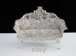 Sterling Silver Miniature Sofa Settee, Dolls House Furniture, Birmingham 1903
