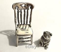 Sterling Silver Victorian Miniature Dolls house Teddy Bear Pin Cushion and chair