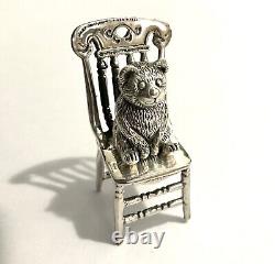 Sterling Silver Victorian Miniature Dolls house Teddy Bear Pin Cushion and chair