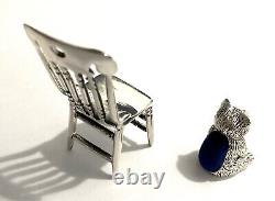 Sterling Silver Victorian Miniature Dolls house Teddy Bear Pin Cushion and chair