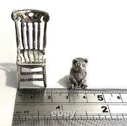 Sterling Silver Victorian Miniature Dolls house Teddy Bear Pin Cushion and chair