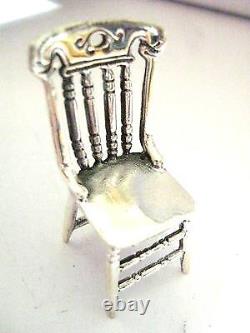 Sterling Silver Victorian Miniature Dolls house Teddy Bear Pin Cushion and chair