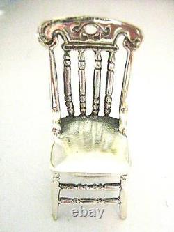 Sterling Silver Victorian Miniature Dolls house Teddy Bear Pin Cushion and chair