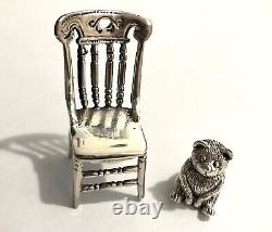 Sterling Silver Victorian Miniature Dolls house Teddy Bear Pin Cushion & chair