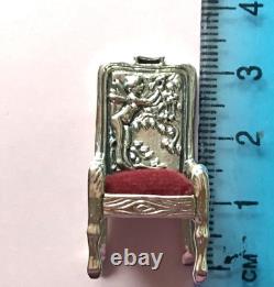 Sterling silver Miniature dolls house Fairy Chair pin cushion Collectable curio