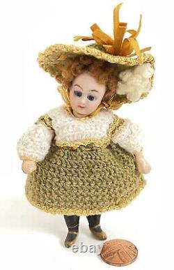 Superb Antique Vintage Miniature Mignonette Bisque & Comp Dolls House Doll