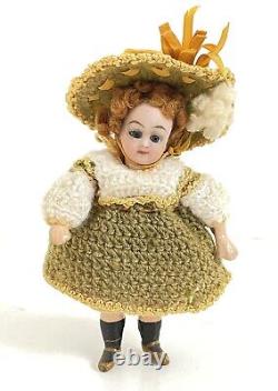 Superb Antique Vintage Miniature Mignonette Bisque & Comp Dolls House Doll