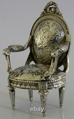 TOP QUALITY 34g CHESTER 1902 SOLID SILVER MINIATURE DOLLS HOUSE CHAIR ANTIQUE
