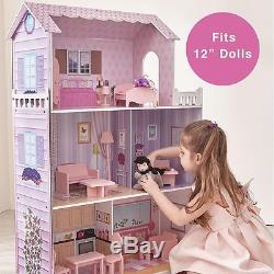 Teamson Fancy Mansion Wooden Kids Dollhouse Dolls House & Furniture Fits Barbie