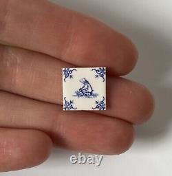 Terry Curran Miniature Dollshouse Delft Blue Tiles X2