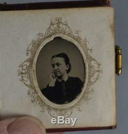 Tintype photo album miniature 23 portrait 1 doll house Civil War Era antique