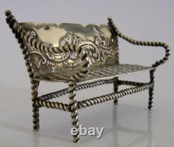 VICTORIAN DUTCH SOLID SILVER MINIATURE DOLLS HOUSE SOFA SETTEE c1890 3in ANTIQUE