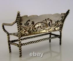VICTORIAN DUTCH SOLID SILVER MINIATURE DOLLS HOUSE SOFA SETTEE c1890 3in ANTIQUE