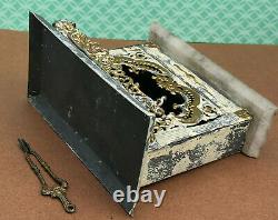 VICTORIAN MINIATURE Fireplace Dollhouse Metal Marble Mantle withTongs c1880 GERMAN