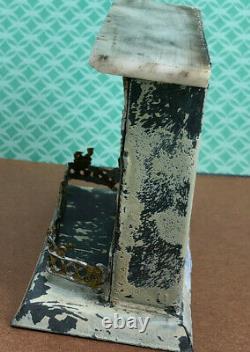 VICTORIAN MINIATURE Fireplace Dollhouse Metal Marble Mantle withTongs c1880 GERMAN