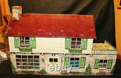 VINTAGE LARGE TIN METAL PLAY DOLL HOUSE 2 STORY MARX Antique Toy Walls Childs