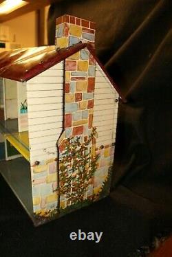 VINTAGE LARGE TIN METAL PLAY DOLL HOUSE 2 STORY MARX Antique Toy Walls Childs
