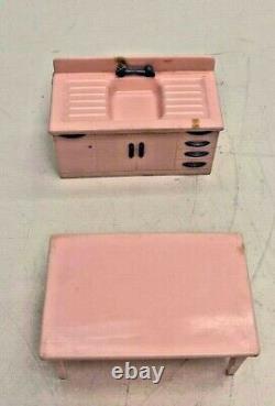 VINTAGE Renwal 1946 Pink MINIATURE BATHROOM, Kitchen Pieces Doll House Lot