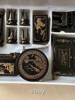 VTG IN ORIG PKG MINIATURE Chinoiserie LACQUERED CHINESE DOLLHOUSE FURNITURE NEW