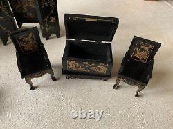 VTG IN ORIG PKG MINIATURE Chinoiserie LACQUERED CHINESE DOLLHOUSE FURNITURE NEW