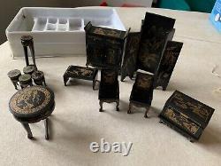 VTG IN ORIG PKG MINIATURE Chinoiserie LACQUERED CHINESE DOLLHOUSE FURNITURE NEW