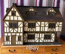 Very Large Tudor Style Dolls House 3 Floors With Lighting Furniture & Dolls