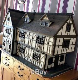 Very Large Tudor Style Dolls House 3 Floors With Lighting Furniture & Dolls
