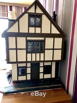 Very Large Tudor Style Dolls House 3 Floors With Lighting Furniture & Dolls